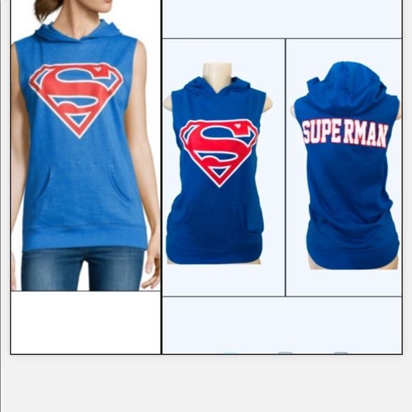 Tops - SUPERMAN BLUE SLEEVELESS HOODIE. NWT Sz Sm